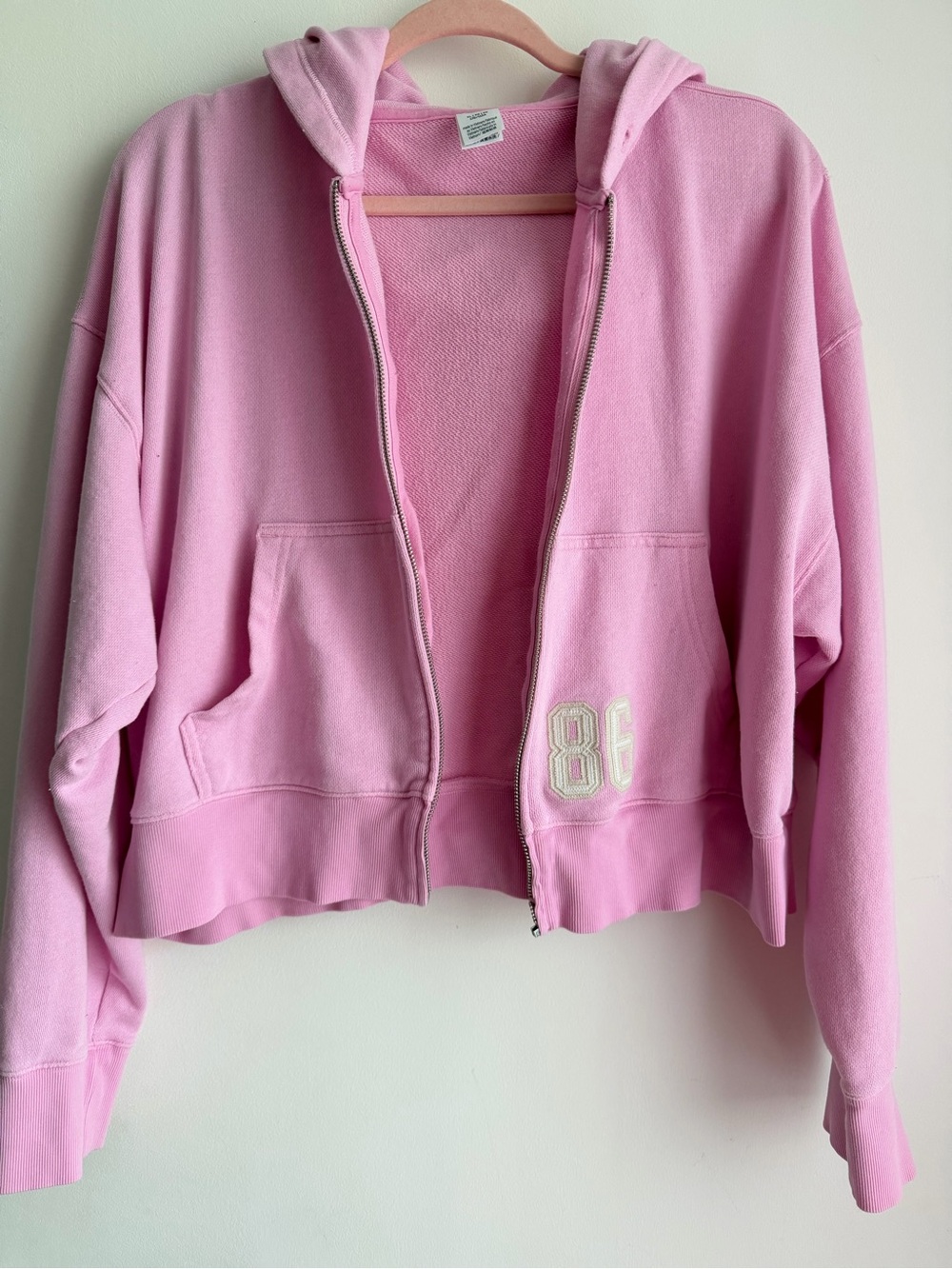PINK Victoria's Secret Light Pink Hoodie with '86' Patch - Picture 3 of 6